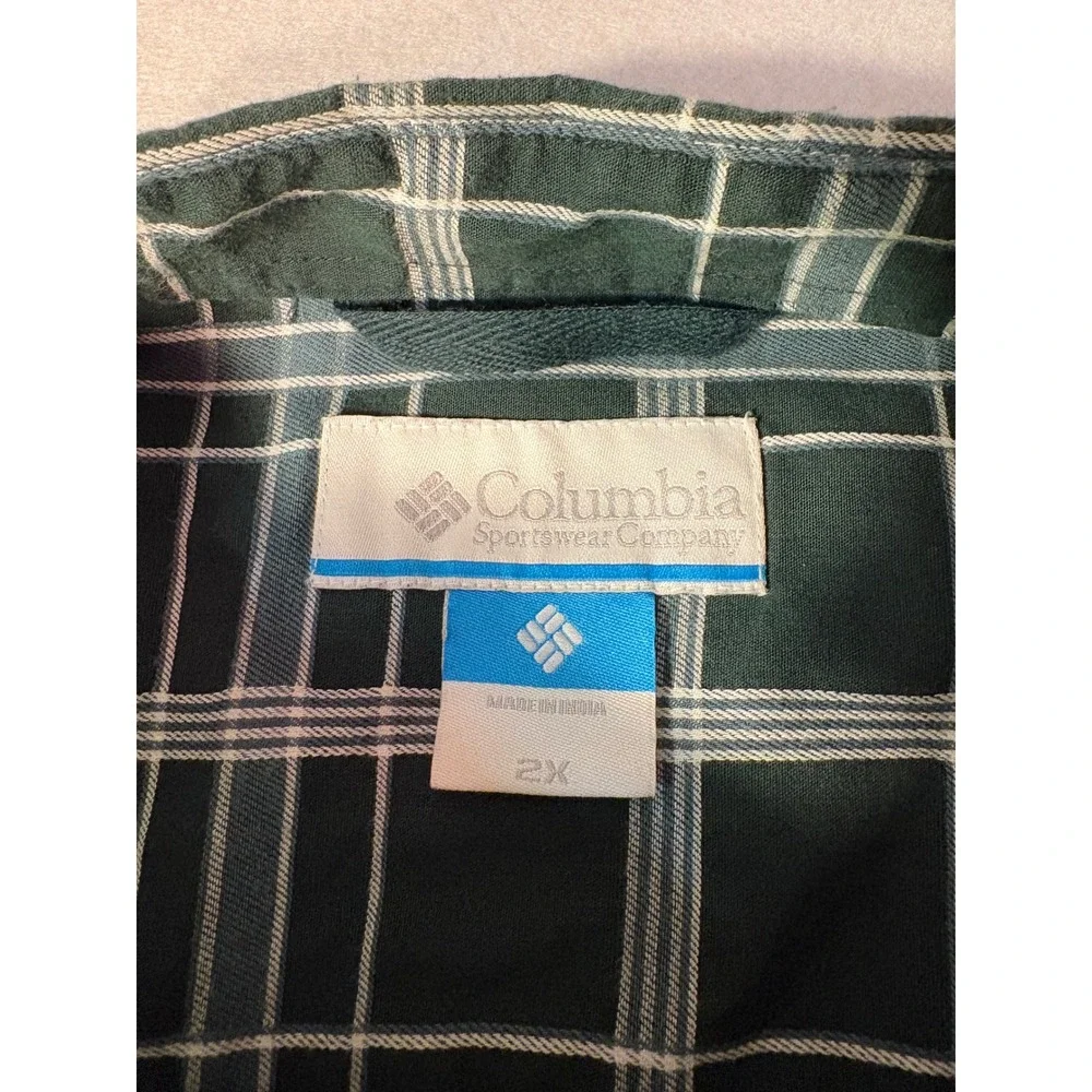Columbia Sportswear Mens 2X Green Plaid Long Sleeve Button Down Shirt Outdoor
